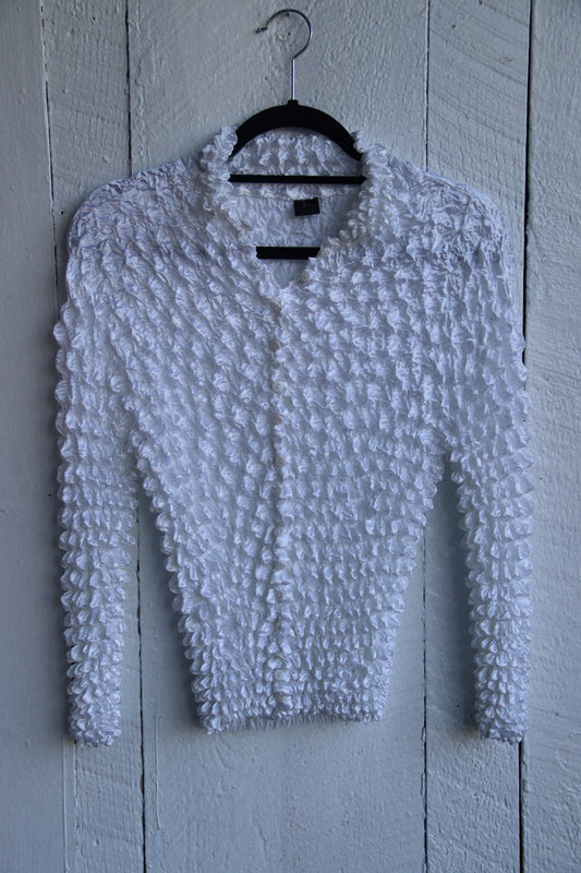 Magic Scarf Scrunched White Popcorn Top