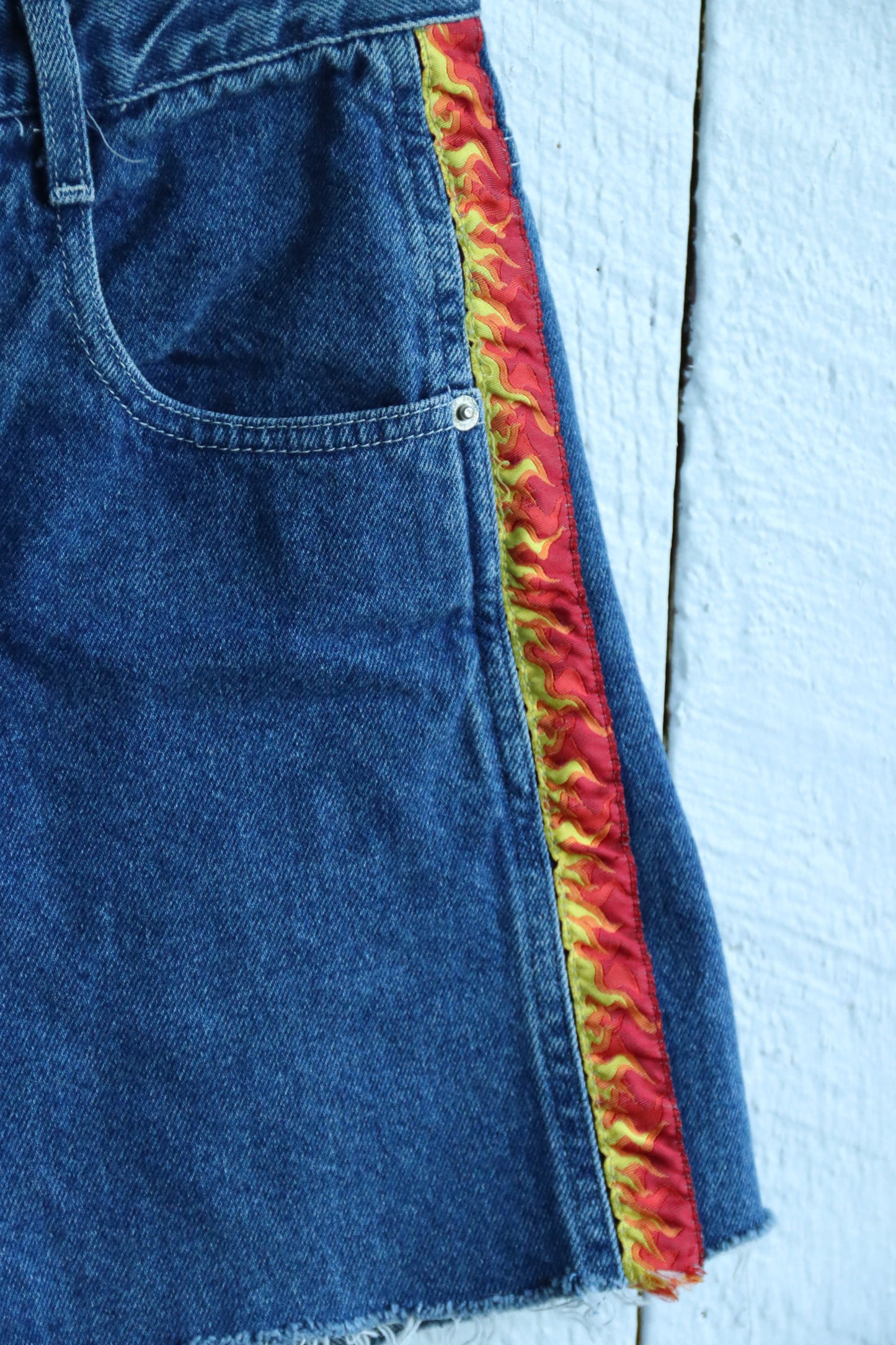 Jordache Dark Wash Jean Shorts with Fire Detail