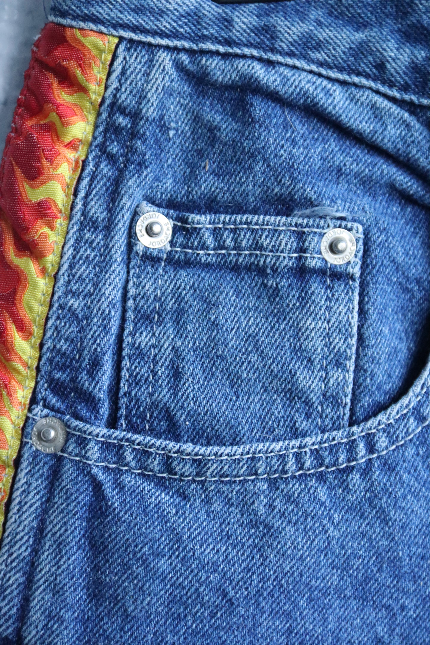 Jordache Dark Wash Jean Shorts with Fire Detail