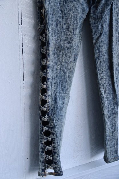 Frederick's of Hollywood Criss Cross Stonewashed Jeans - As Is