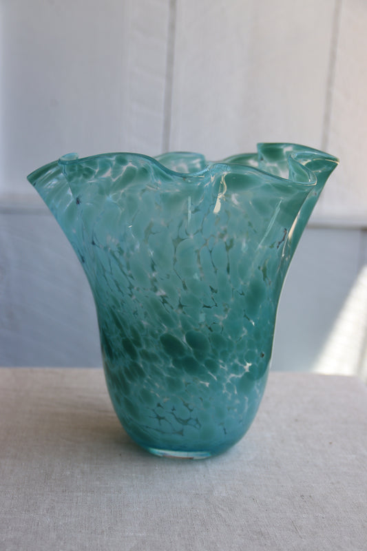 Blue Large Handmade Ripple Glass Vase