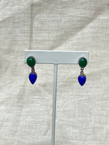 Sterling Silver Malachite and Lapis Lazuli Earrings