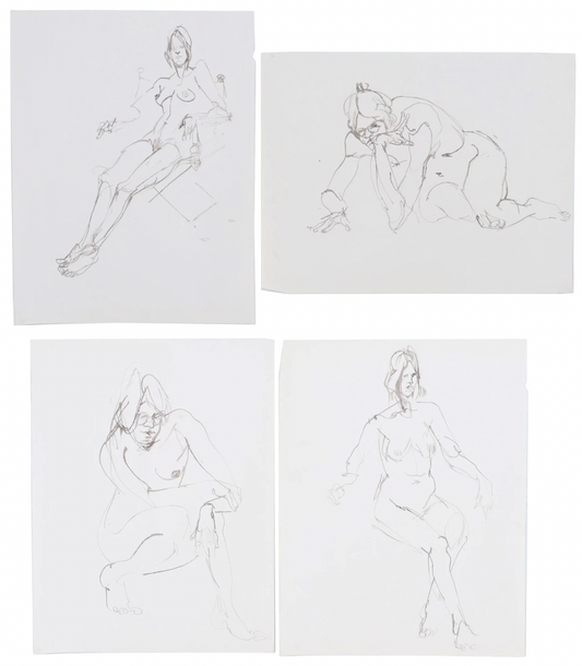 John Tuska Figure Study Ink Drawings of Female Nudes