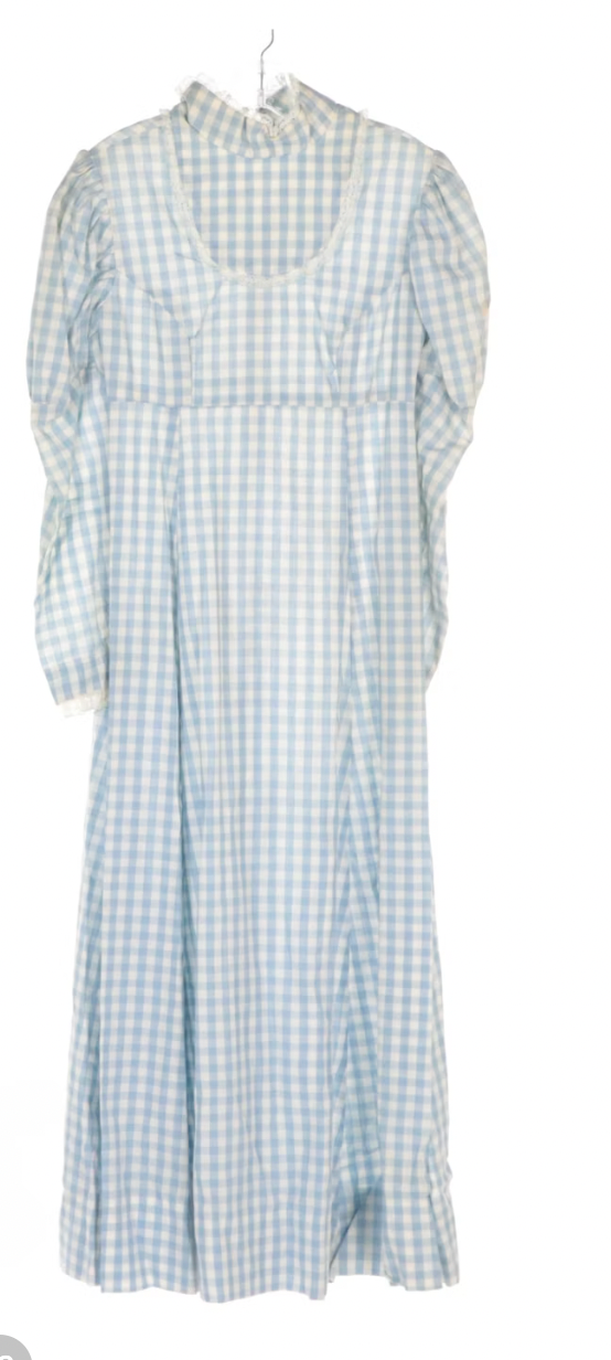 Vintage 70s Handmade Light Blue Checkered Cotton Dress