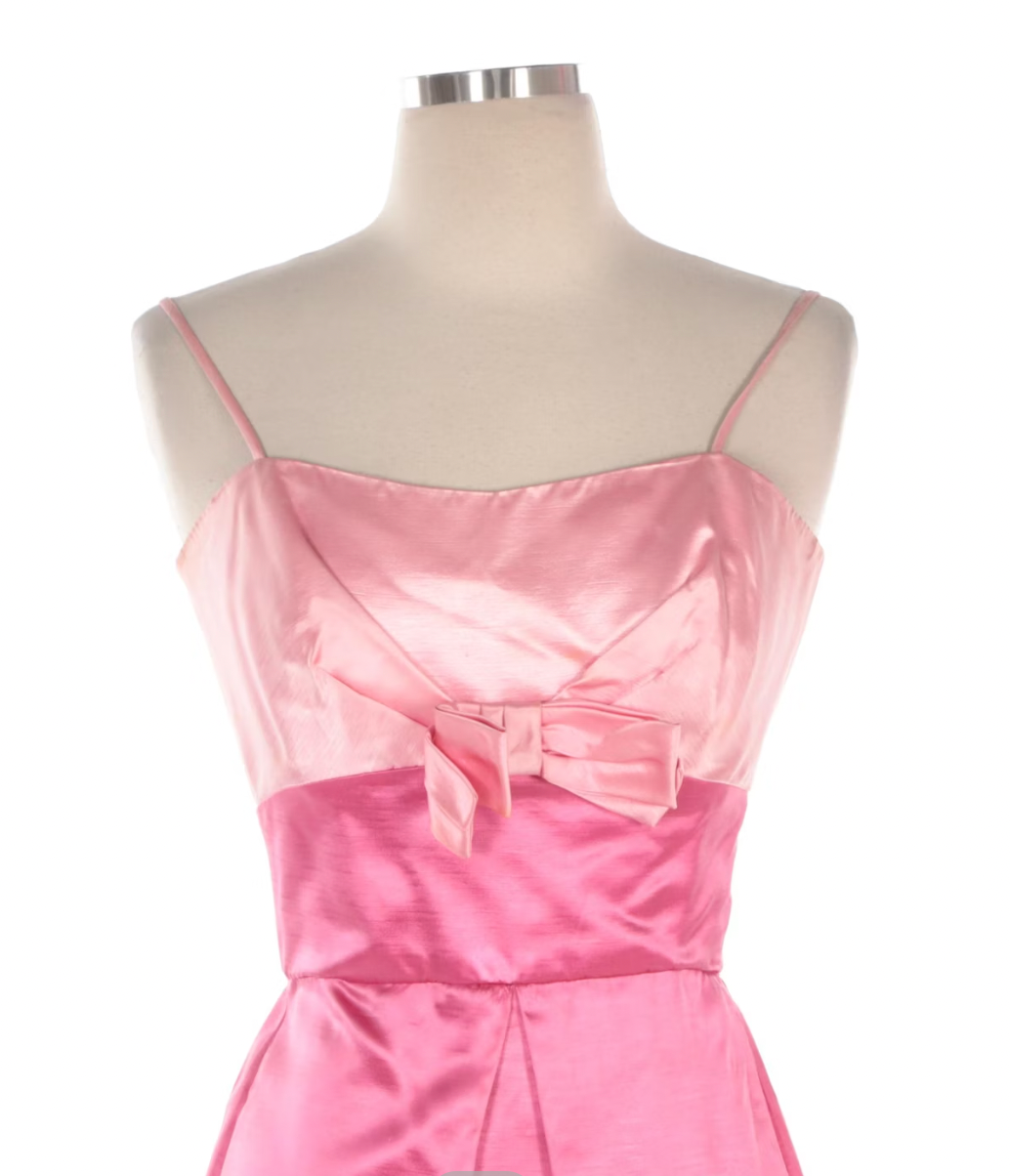 Vintage 60s Harry Keiser Pink Satin Evening Gown with Wrap Stole