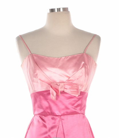 Vintage 60s Harry Keiser Pink Satin Evening Gown with Wrap Stole