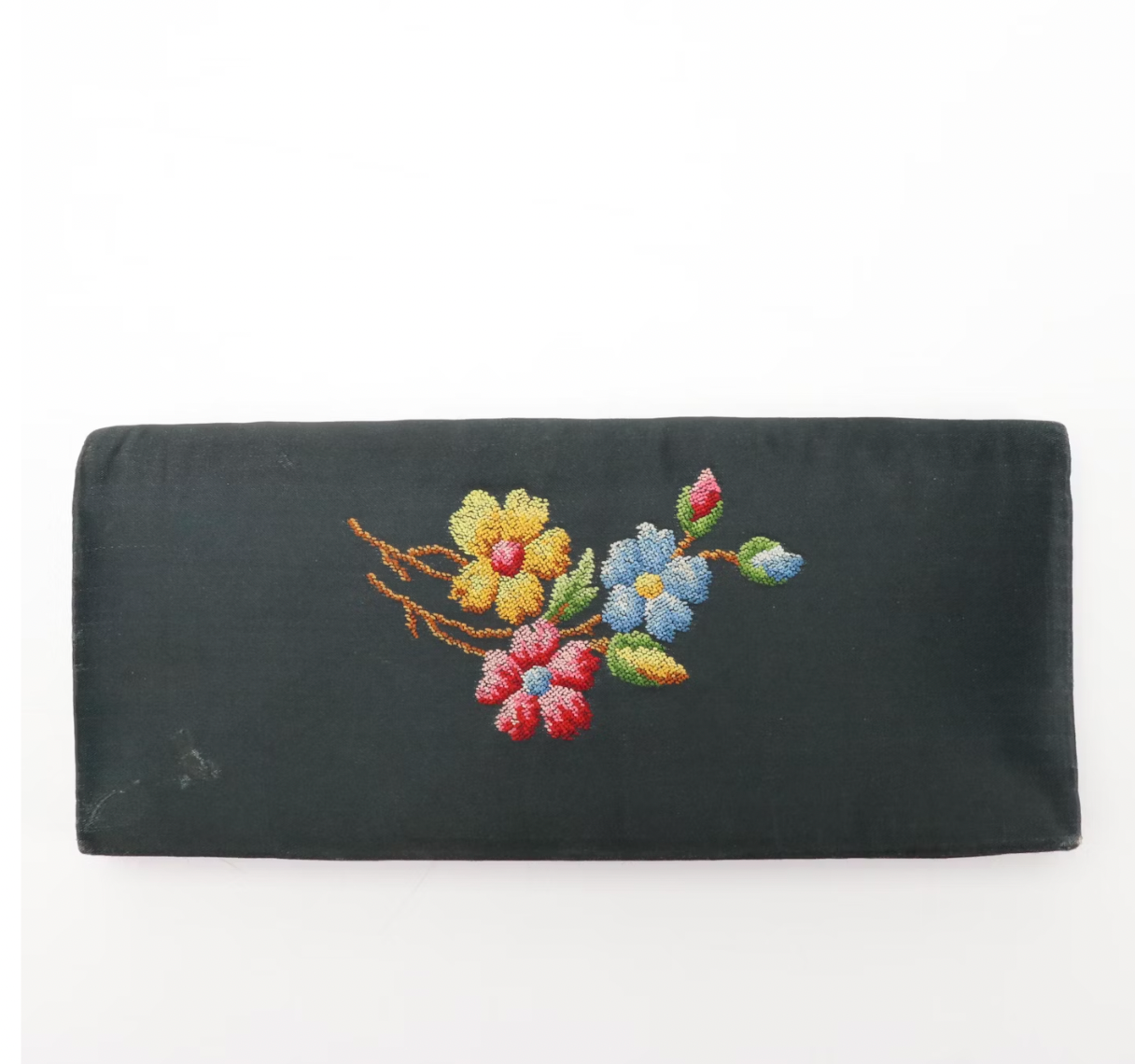 Black Embroidered Floral Clutch