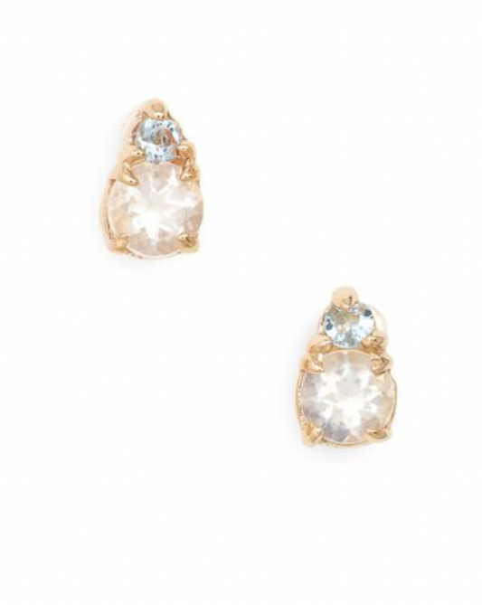 Moonstone and Aquamarine Studs | 10K Yellow Gold