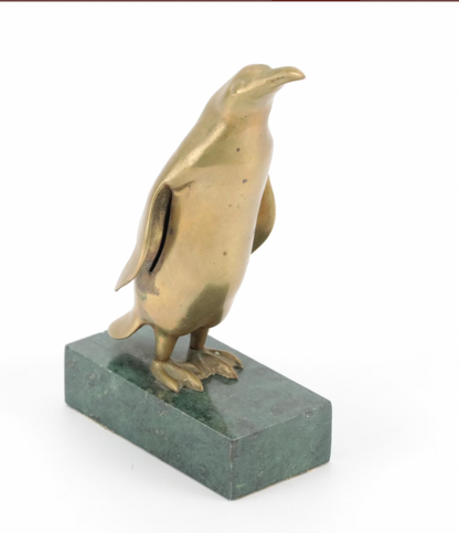 Brass and Green Stone Penguin Sculpture - as is