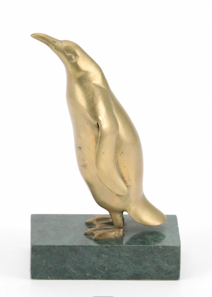 Brass and Green Stone Penguin Sculpture - as is