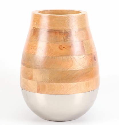 Large Wood and Metal Vase