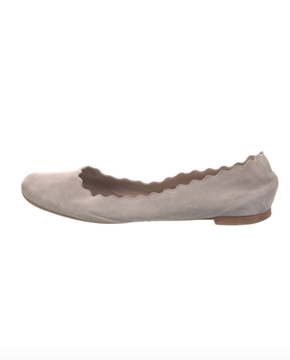 Chloe Suede Scalloped Ballet Flats - 40.5