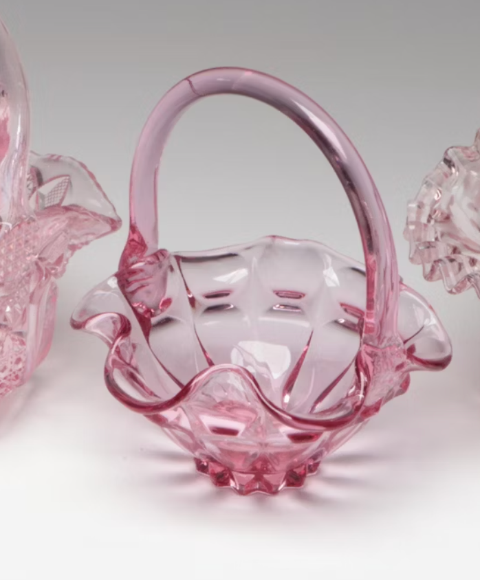 Fenton Dark Pink Glass Basket