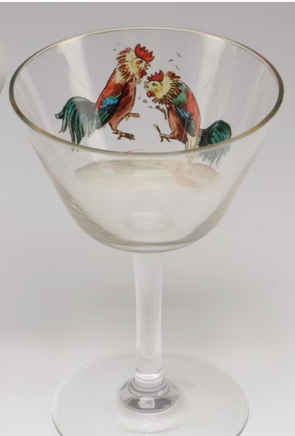 Handpainted Glass with Roosters