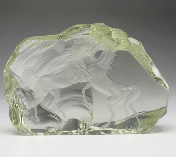 Ladislav Ježek Engraved Crystal Block - Horses