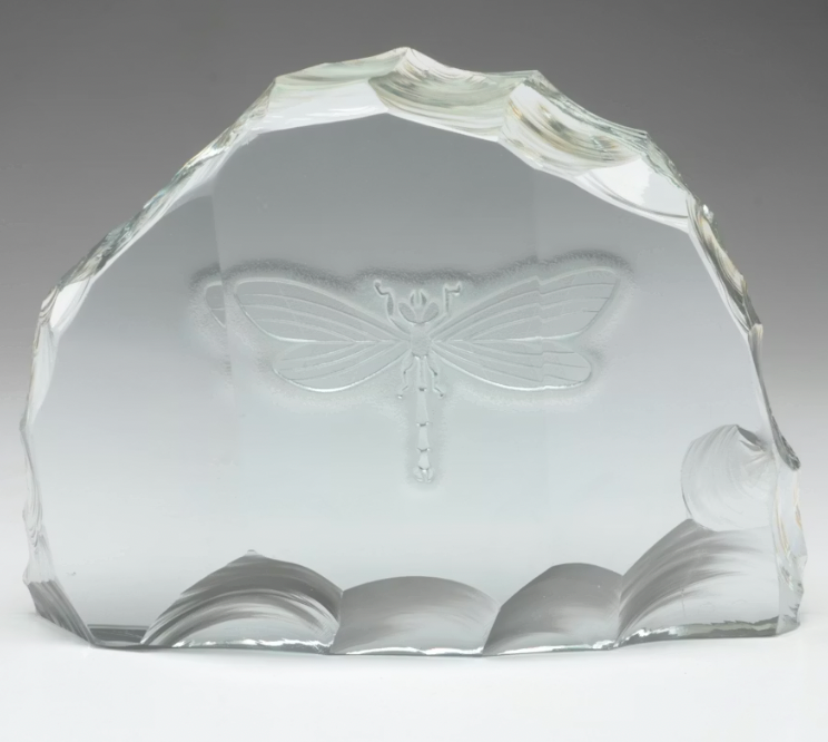 Dragonfly Etched and Engraved Czech Crystal Block