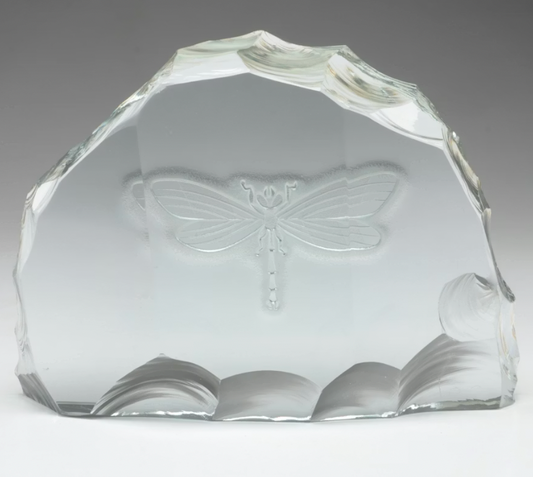 Dragonfly Etched and Engraved Czech Crystal Block