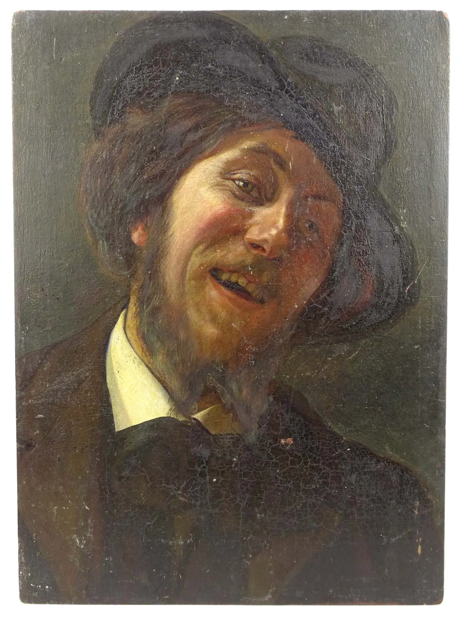 Antique Laughing Portrait Oil Painting - Frank Von der Lancken
