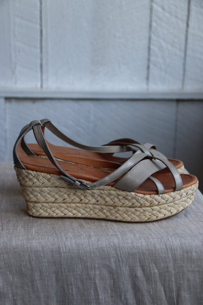 Armani Grey Leather Platform Heels