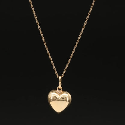 14K Gold Puff Heart Pendant Necklace