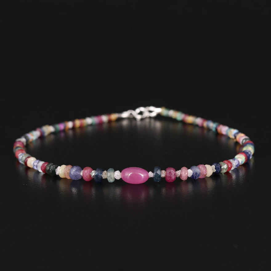 Multi Gemstone Bead Bracelet with Sterling Clasp