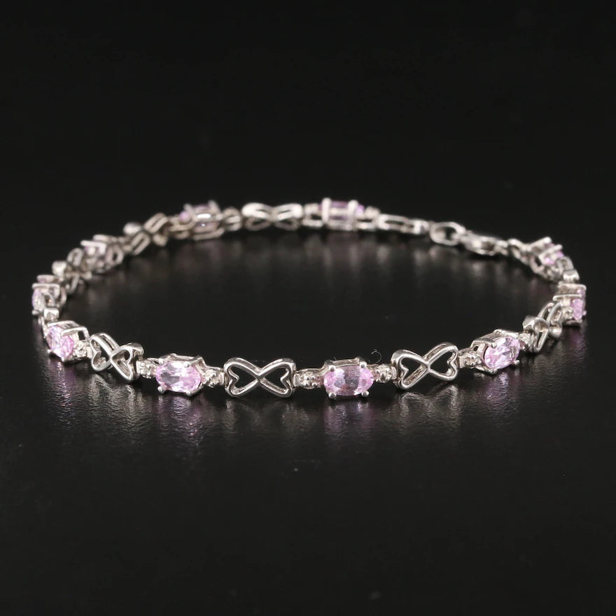 10K White Gold, Pink Sapphire and Diamond Bracelet