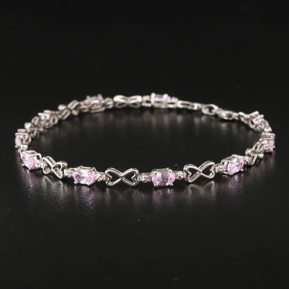 10K White Gold, Pink Sapphire and Diamond Bracelet
