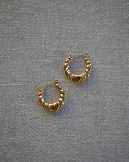 Vintage 14k fluted heart hoop earrings