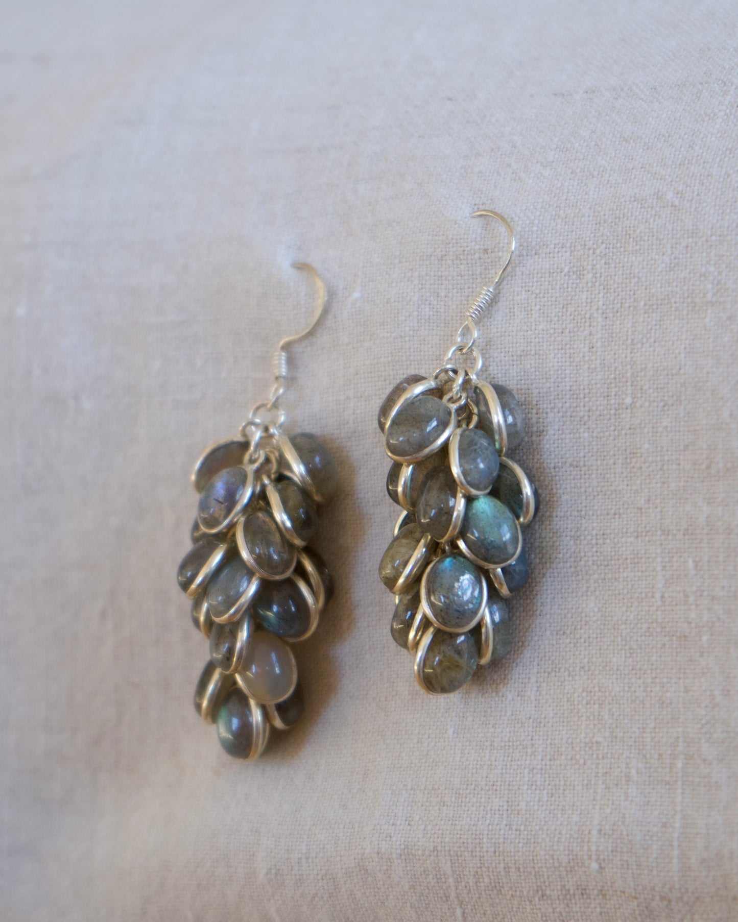 Sterling Silver Labradorite Cluster Earrings