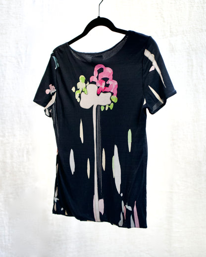 Armani Dark Blue Abstract Floral Silk Top