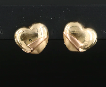 14K Tri-Color Heart Earrings